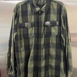 Men’s Green and Black Plaid Button-Down Shirt